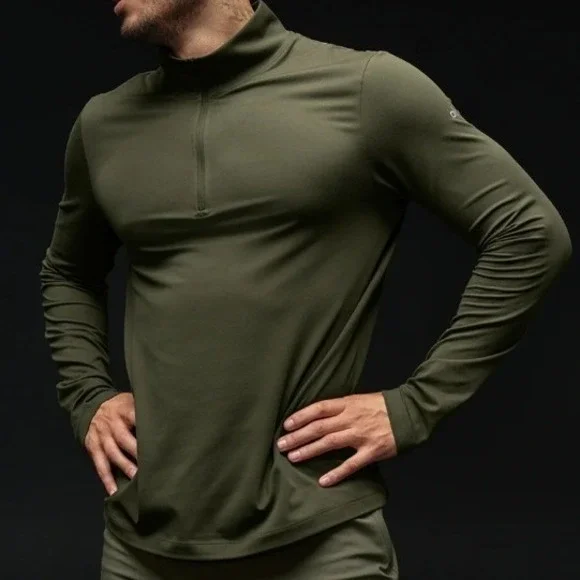 Alo Yoga Men 2XL Conquer 1/4 Zip Reform Pullover Long Sleeve Dark Green Olive - Picture 1 of 7